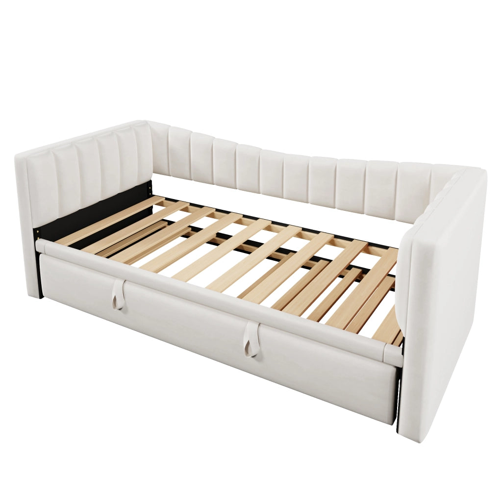 Letto divano 90 × 200 cm 1 posto con letto estraibile; senza materasso; in velluto e MDF; bianco