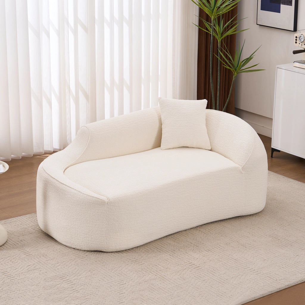 Divano letto 2 posti a chaise longue curvo in ciniglia bianca con cuscino