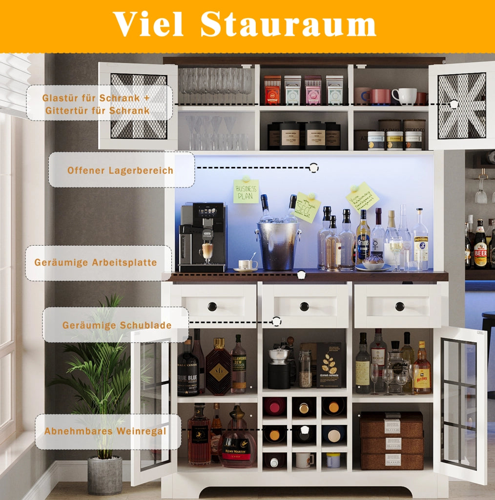 Armadio alto da cucina bianco con LED smart e portabottiglie