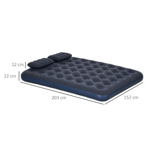 MATERASSO GONFIABILE 203x152x22 cm Blu con pompa manuale e 2 cuscini