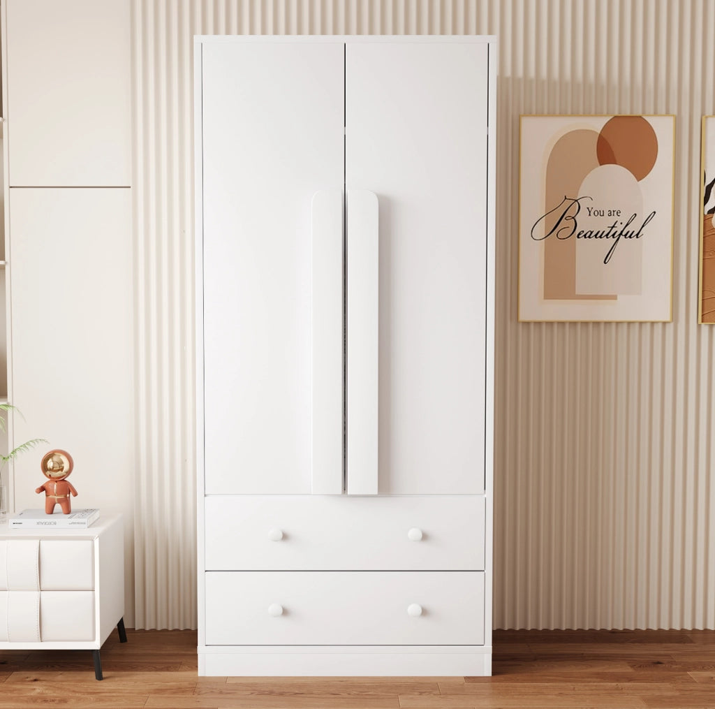Armadio guardaroba bianco 70x40x170 cm con ante doppie, cassetti e ripiani