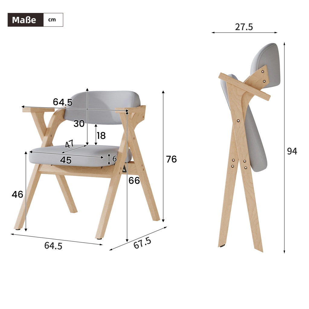 Set di 4 sedie pieghevoli con braccioli in legno massello e rivestimento in lino grigio