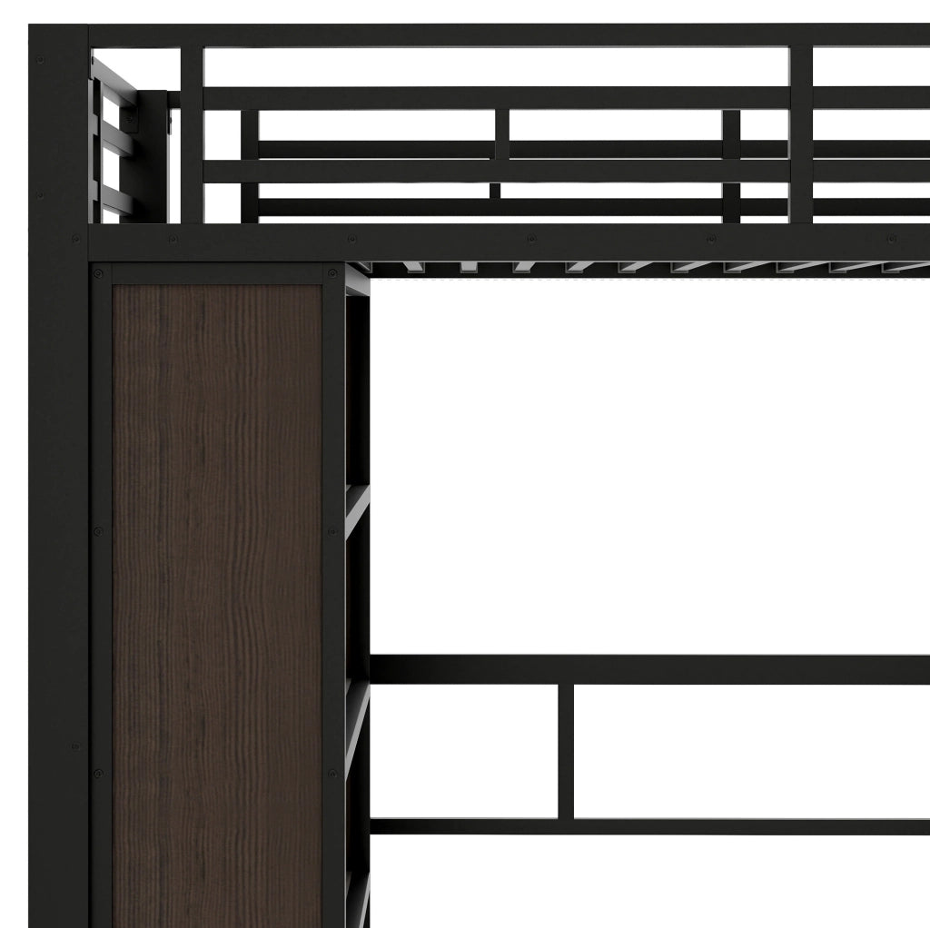Letto a soppalco 90x200 cm con scrivania, LED e scale contenitore nero