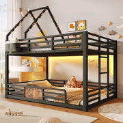 Letto a castello 140 × 200 cm con struttura a casetta; LED multicolore; tasche in tessuto e barriera nero