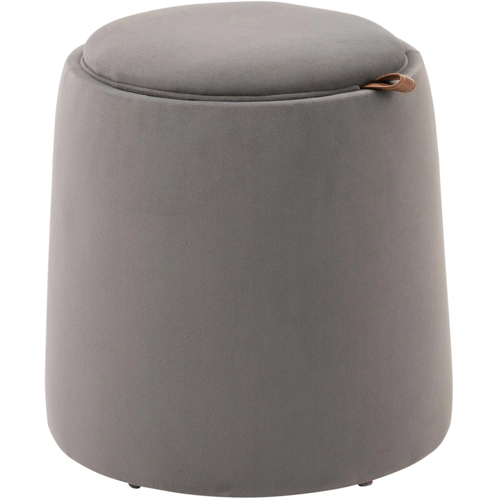 Pouf rotondo 2-in-1 con contenitore e rivestimento in velluto grigio scuro, Ø44 x 47,5 cm