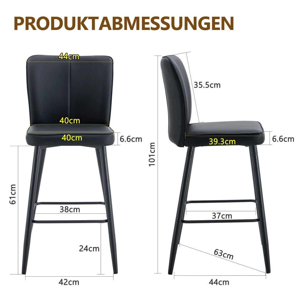 Set di 2 sgabelli da bar neri in PU con schienale ergonomico, struttura in metallo e altezza 101 cm