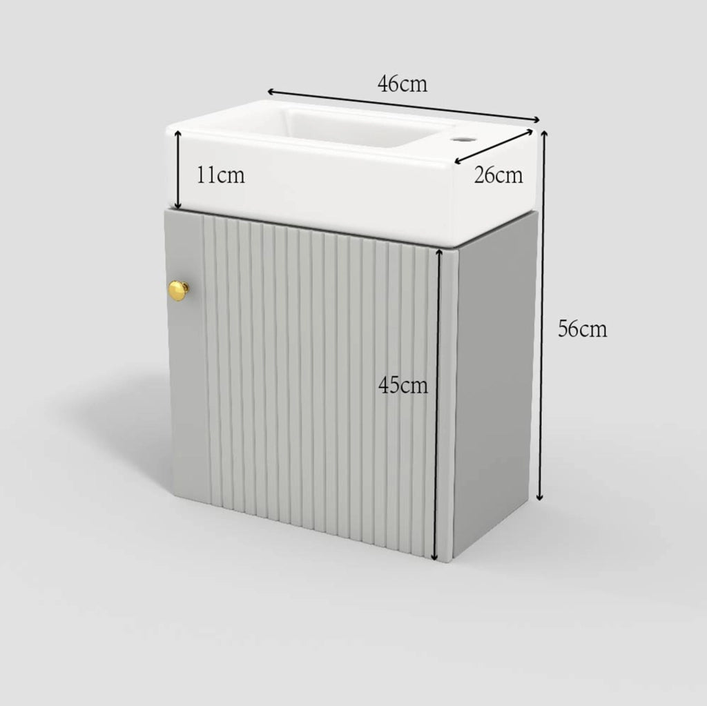 Mobile bagno ULEVR 62x54x26 cm con lavabo in ceramica e anta con chiusura ammortizzata, grigio e bianco