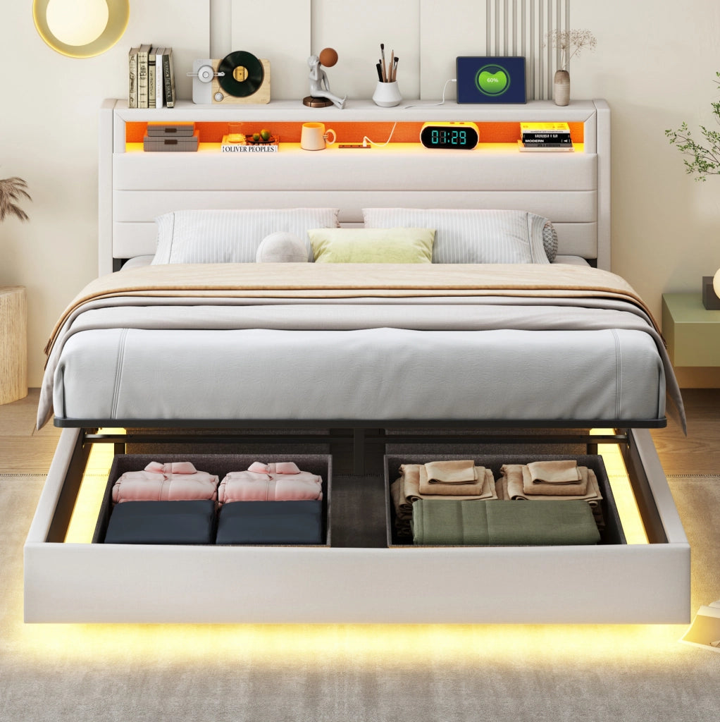 Letto matrimoniale imbottito 160x200 cm con LED e USB
