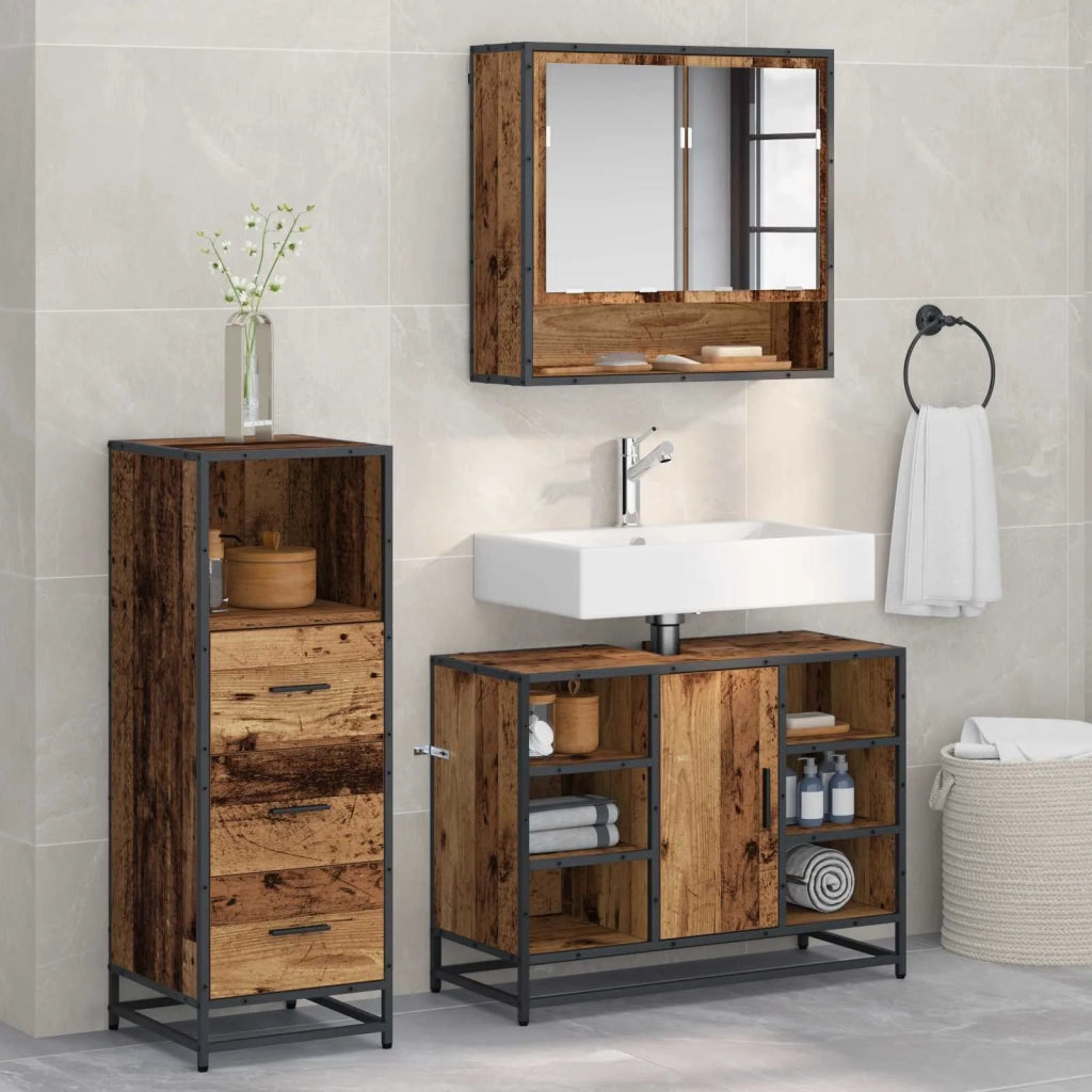 Set di mobili per il bagno con cassetto 3 pcs Legno vecchio