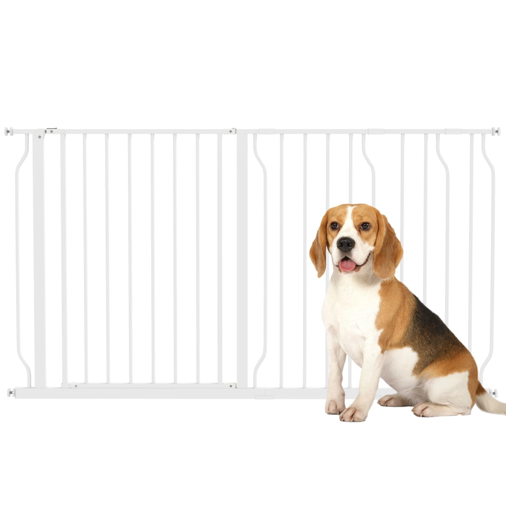 Cancelletto di Sicurezza per Cani Regolabile 75-145 cm in Acciaio e ABS Bianco, Barriera per Porte e Scale Facile da Montare