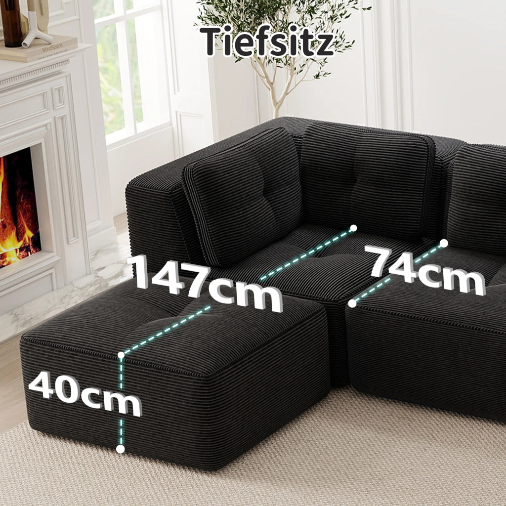 Divano Angolare Modulare con Ottomane ¨C MINIMAL ¨C Nero, Tessuto
