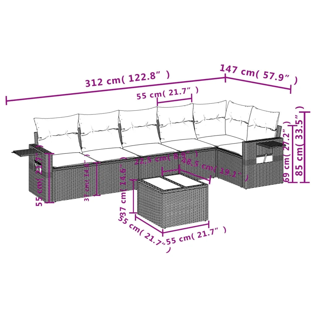 Set Divani da Giardino con Cuscini 7pz Nero Polyrattan 3252533