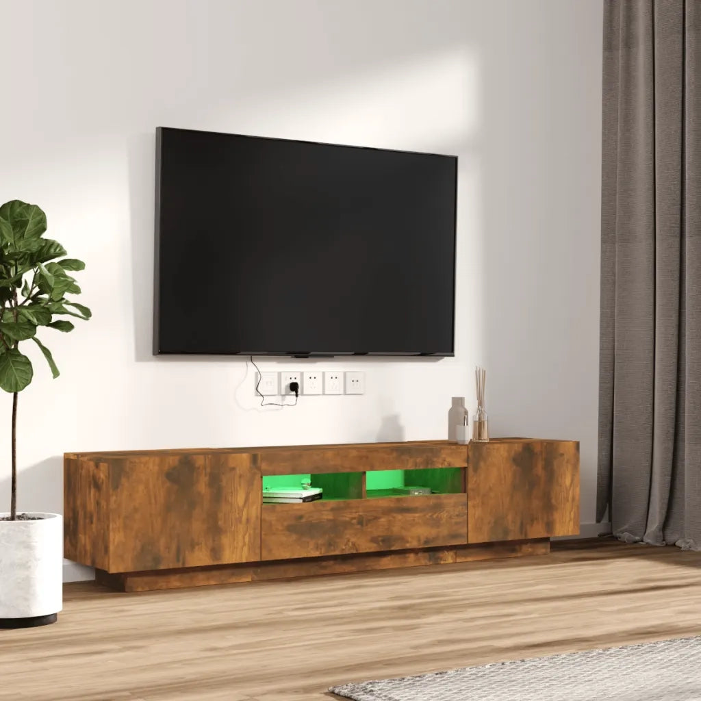 Set Mobili TV 2pz con Luci LED Rovere Fumo in Legno Multistrato 3120167