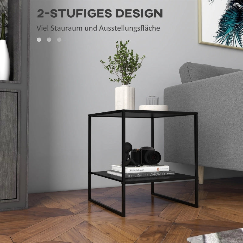 Tavolino laterale con ripiano aperto in acciaio nero per divano; poltrona o camera da letto 40 × 40 × 45 cm