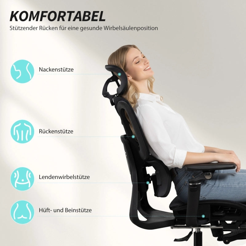Sedia da ufficio ergonomica con poggiapiedi e braccioli 6D in plastica nera