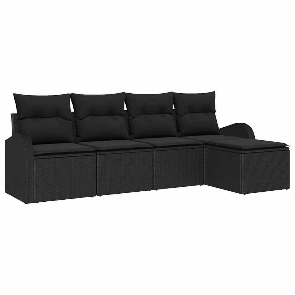 Set di divani con cuscino 5 pcs Nero polyrattan