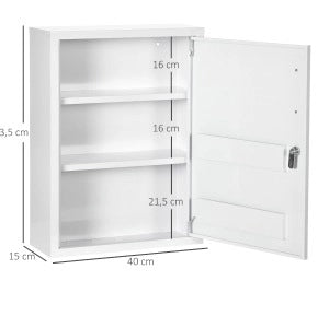 Mobiletto da Parete in Acciaio Bianco con Serratura e 2 Chiavi 40x15x53,5 cm per Bagno e Cucina