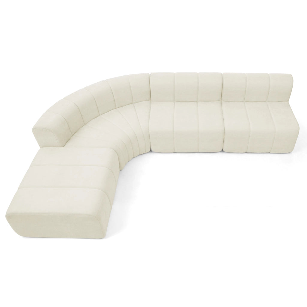 Divano angolare modulare 4 posti in chenille beige con moduli multifunzionali