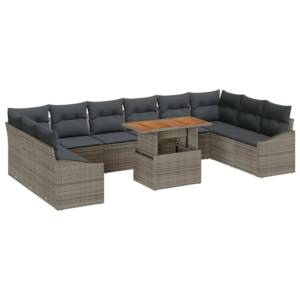 Set Divano da Giardino 11 pcs Grigio Poly Rattan