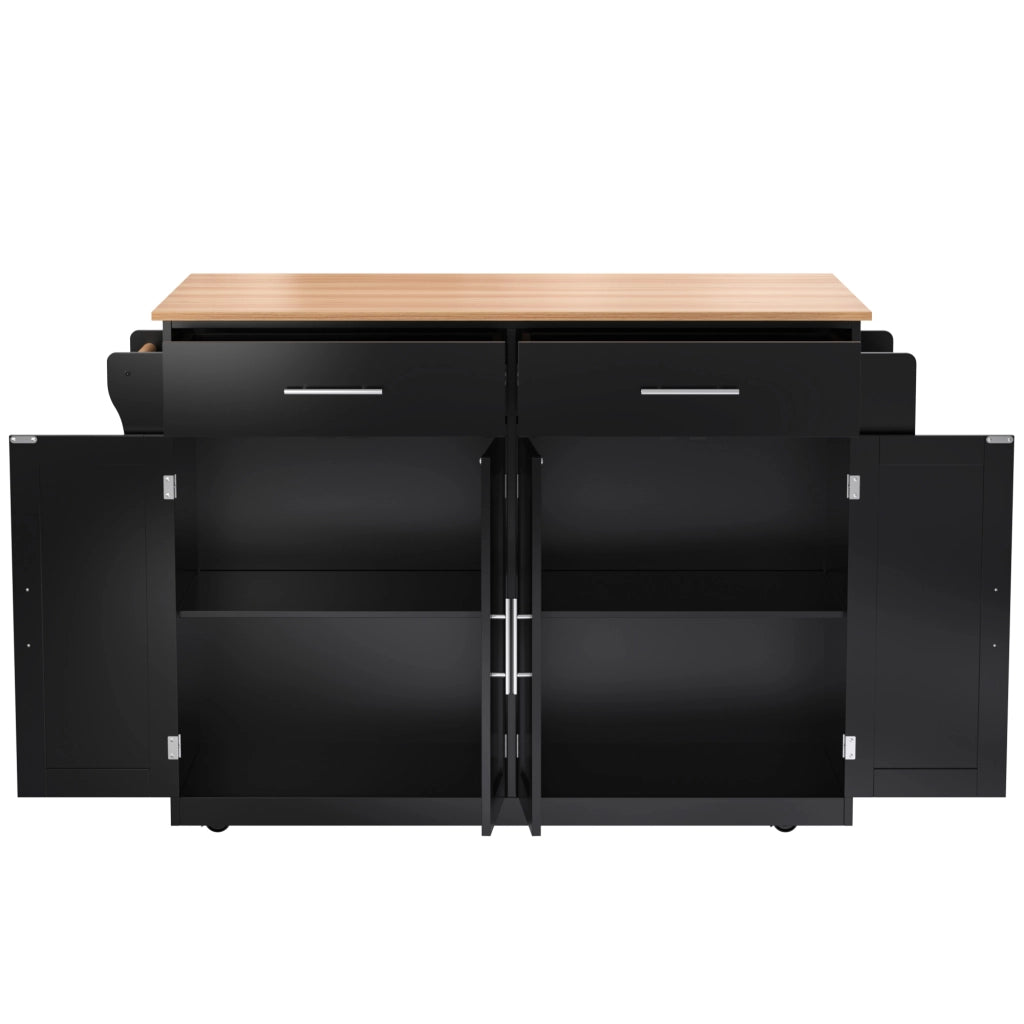 Carrello da cucina con piano pieghevole, 4 ante e 2 cassetti, ruote, per cucina e sala da pranzo, 120 × 46 × 91.5 cm