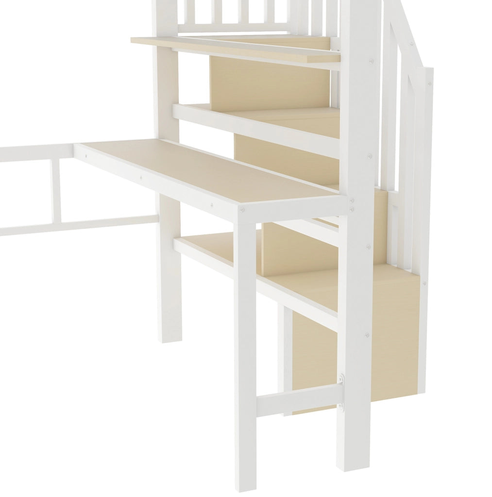 Letto a soppalco 140 x 200 cm con scrivania, LED e scale contenitore