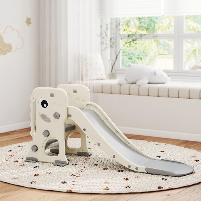 Scivolo per bambini 146x52x65 cm in plastica bianco avorio, pieghevole salvaspazio –