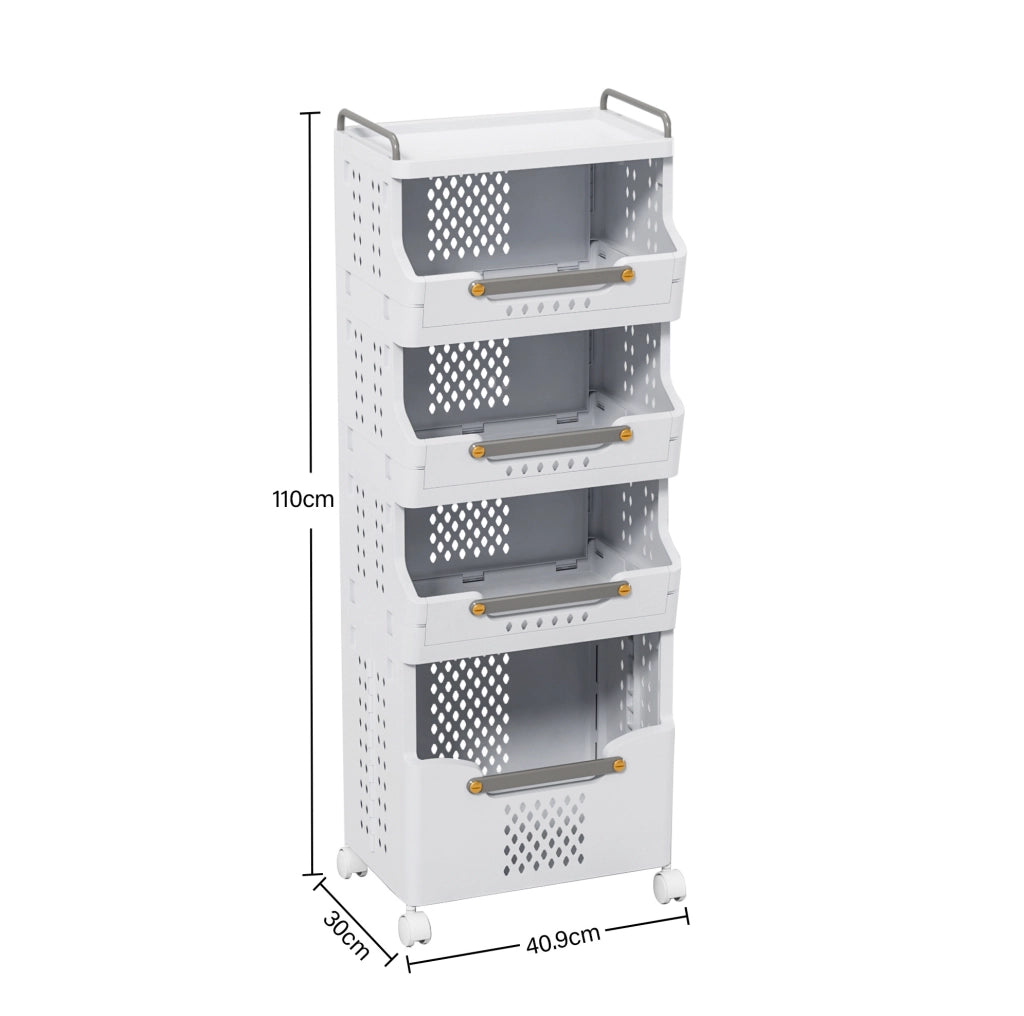 Carrello portaoggetti mobile in polipropilene con ruote e freni grigio crema HAVRYA