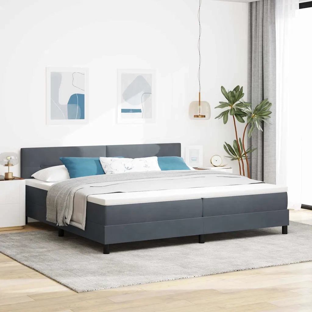 Letto a Sorgente LED con led Grigio scuro 200 x 200 cm Velluto