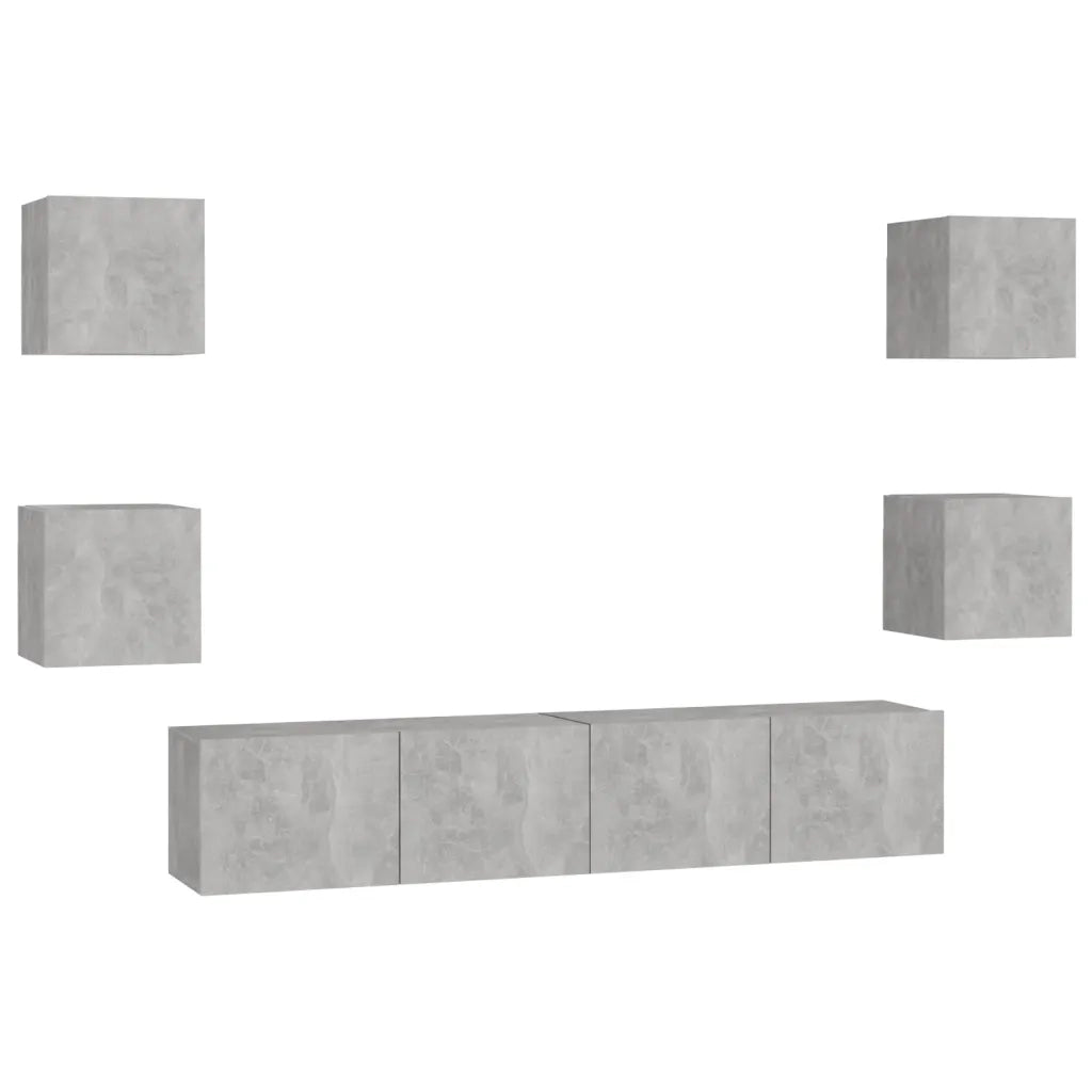 Set di Mobili Porta TV 6 pz-Set di 6 Credenza per TV Grigio Cemento in Legno Multistrato 542417