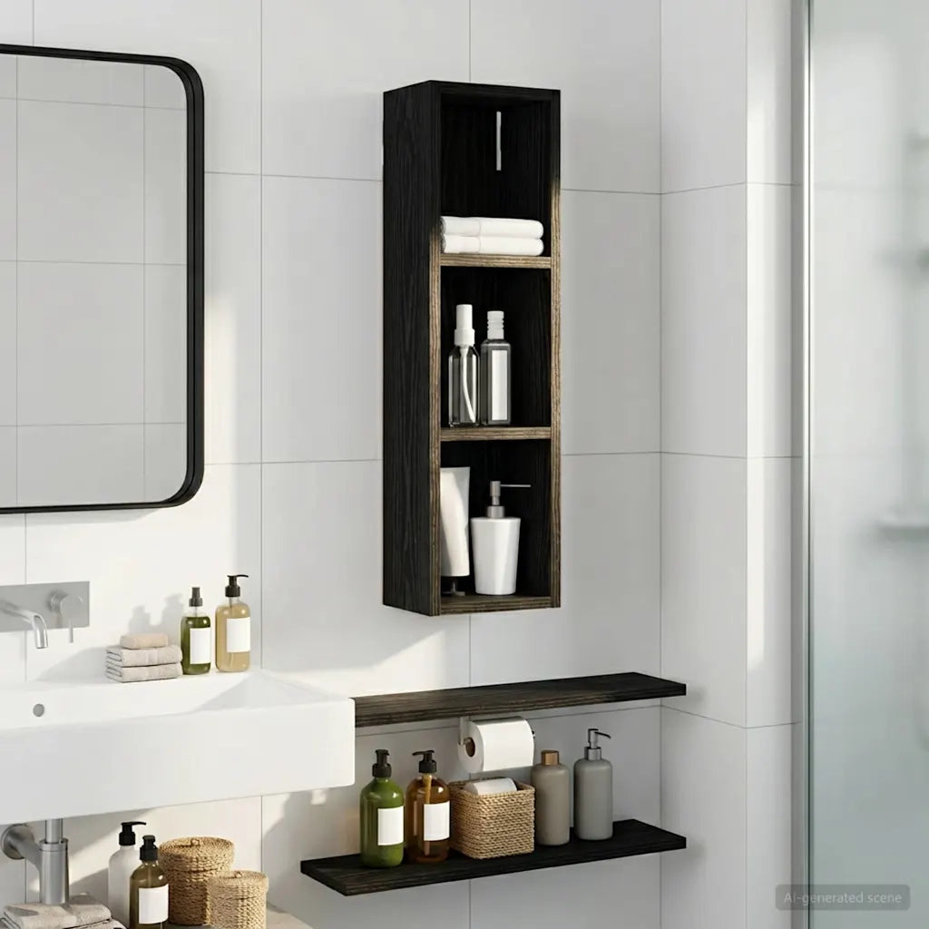 Armadio da Bagno | Mobile da Bagno a muro Rovere Nero 20 x 14 x 70 cm