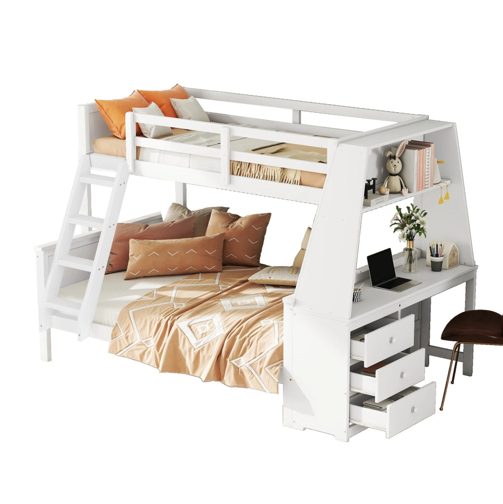 Letto a castello bambini 90x200/140x200 cm bianco con contenitore