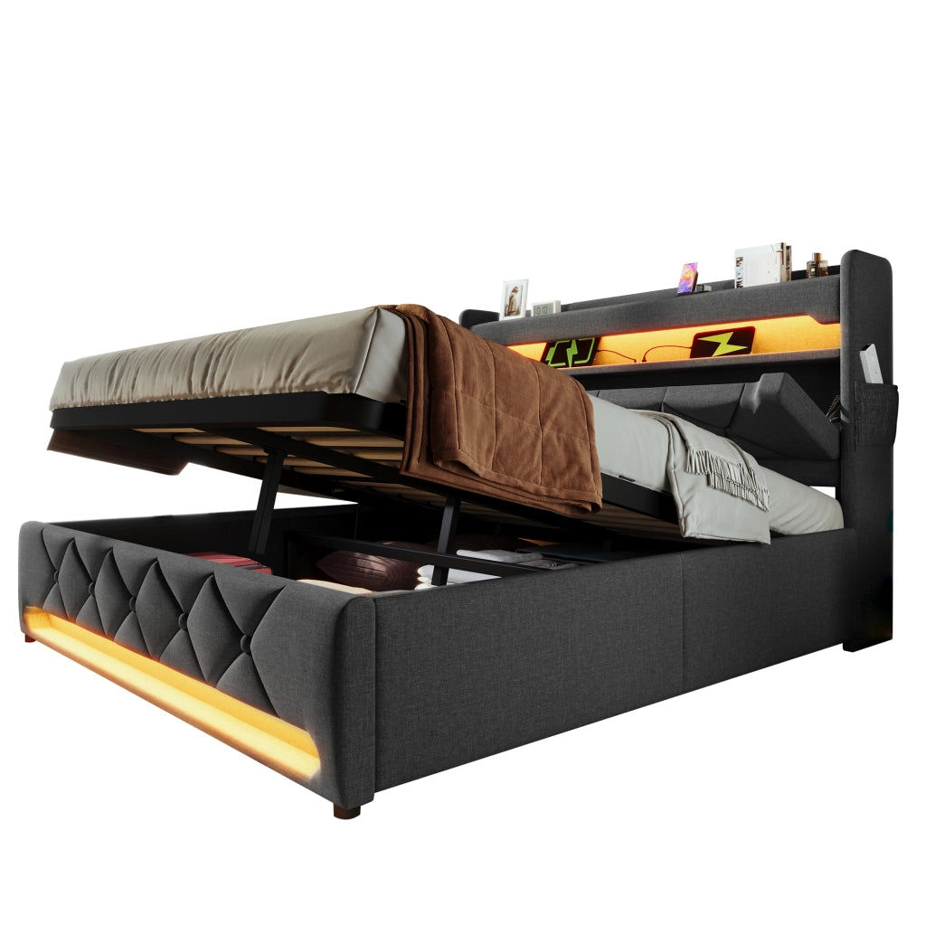 letto imbottito lino grigio 146 x 215 cm