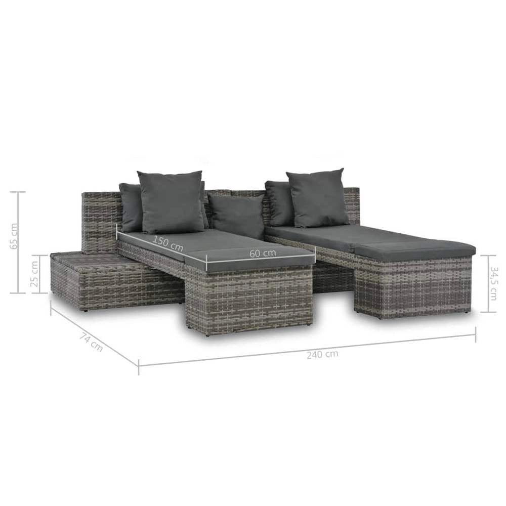4-piece Garden Sofa Set With Cushions, Grey Poly Rattan