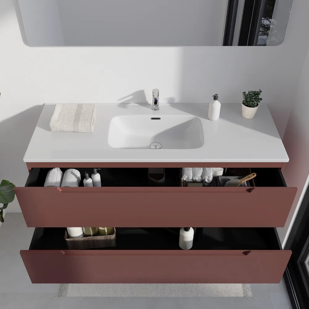 Mobile bagno sospeso 120cm terracotta due cassetti soft-close con lavabo bianco lucido | Bako