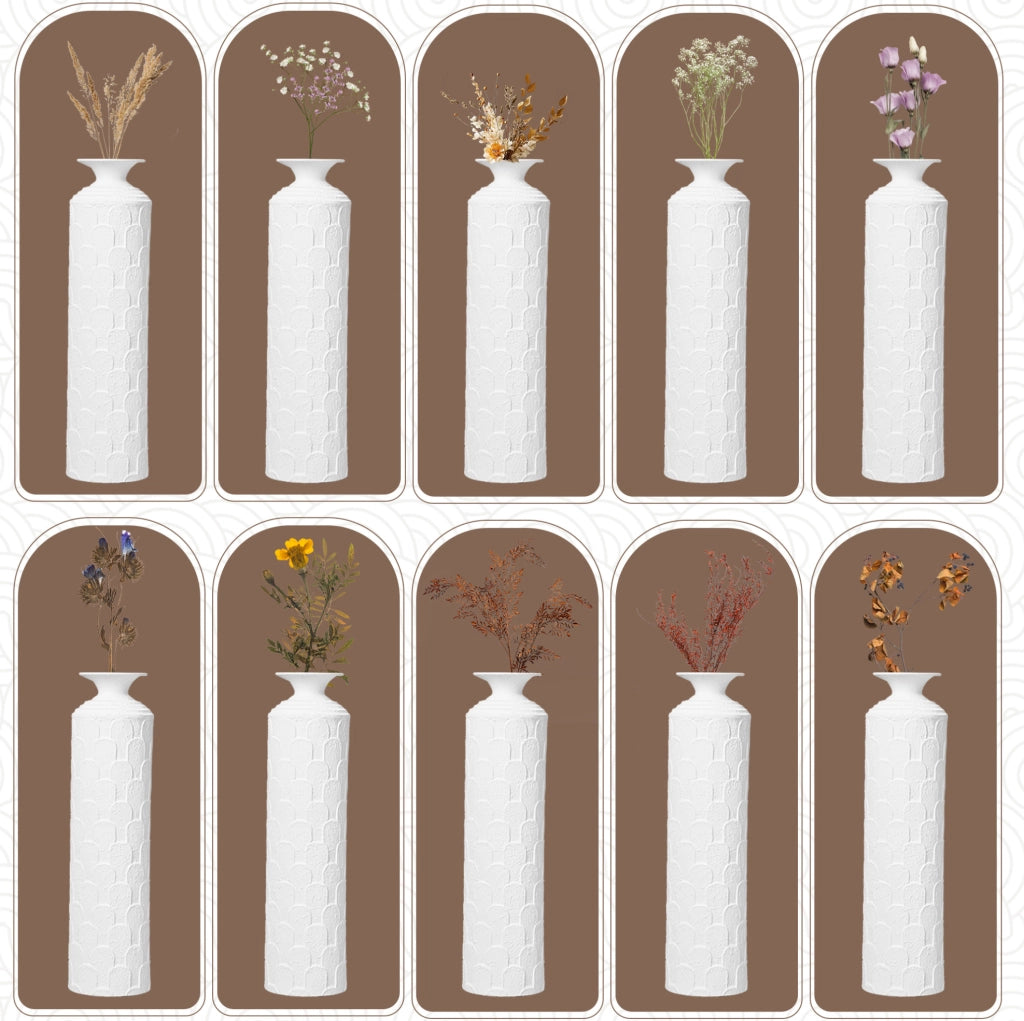 Set di 3 vasi da terra 50/65/85 cm in metallo bianco, effetto testurizzato –