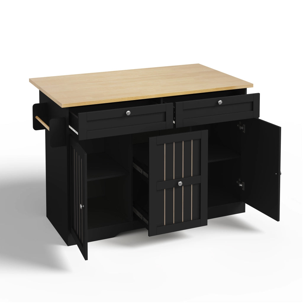 Isola da cucina, piano ribaltabile, con armadietti, rotelle, 2 cassetti, finitura effetto legno, nero