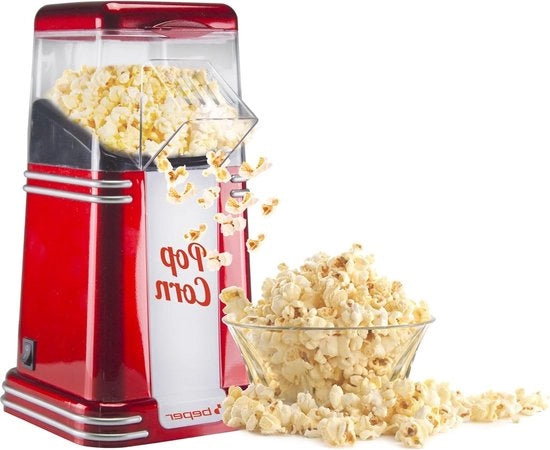 Macchina per la preparazione del popcorn - 90.590Y - Popcorn in 3 minuti - Senza grassi - Circolazione d'aria calda - Potenza 1200 W - Bacinella per popcorn in ceramica rossa