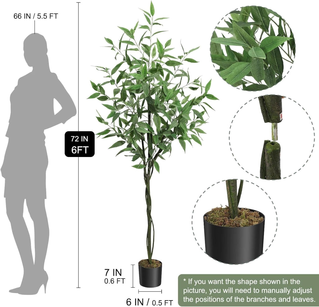 Grande Albero di Eucalipto Artificiale 183 cm con Foglie in Seta e Vaso