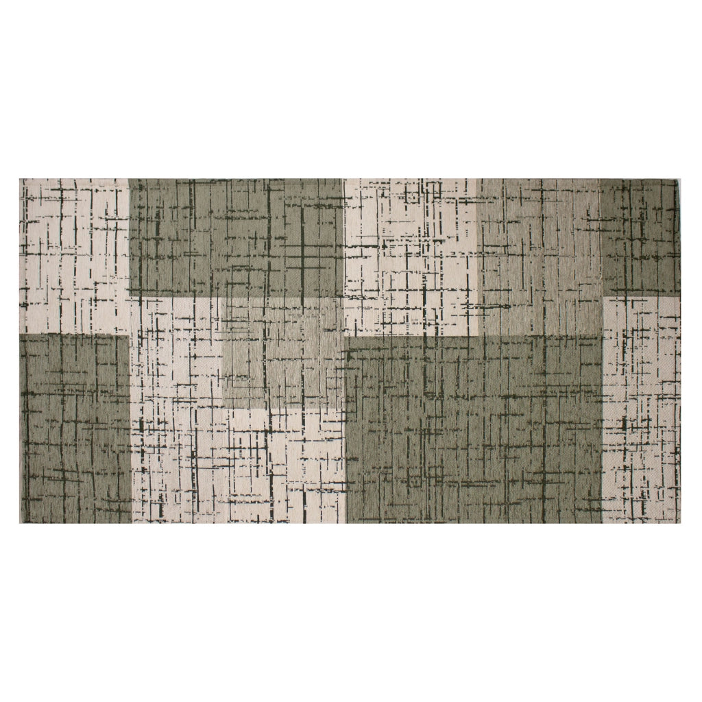 Tappeto Arredo Moderno Morbido in Ciniglia Ingresso Antiscivolo Prodotto Italiano  Soggiorno Camera Salotto Disegni Piazzati Cotone Varie Misure Grande Mondrian/Verde - 65x220 cm