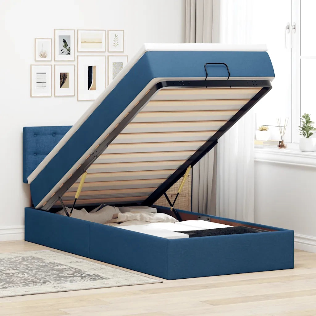 Pouf Letto con Materasso Blu 100x200 cm in Tessuto