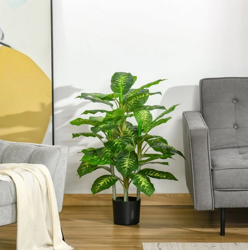 Pianta artificiale dieffenbachia 95 cm verde in plastica, vaso in cemento