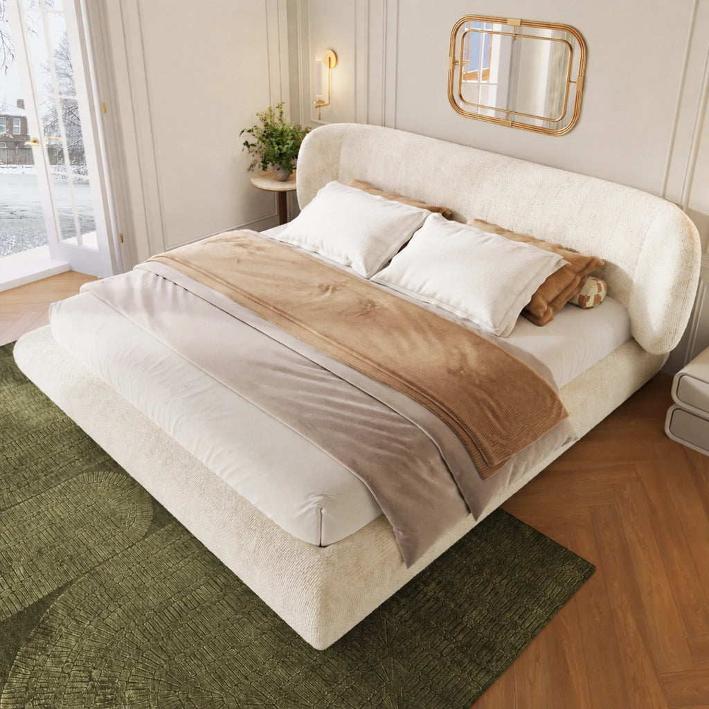 letto imbottito chenille beige 233 x 225 cm