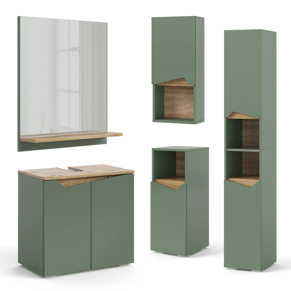 Vicco Set di mobili da bagno Verde/Artigianale 3 parti, con colonna