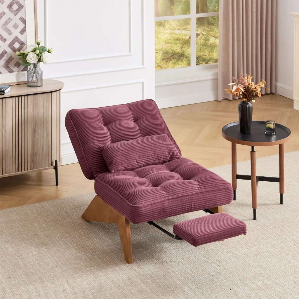 Poltrona relax reclinabile in velluto a coste bordeaux con poggiapiedi 127x73x90 cm