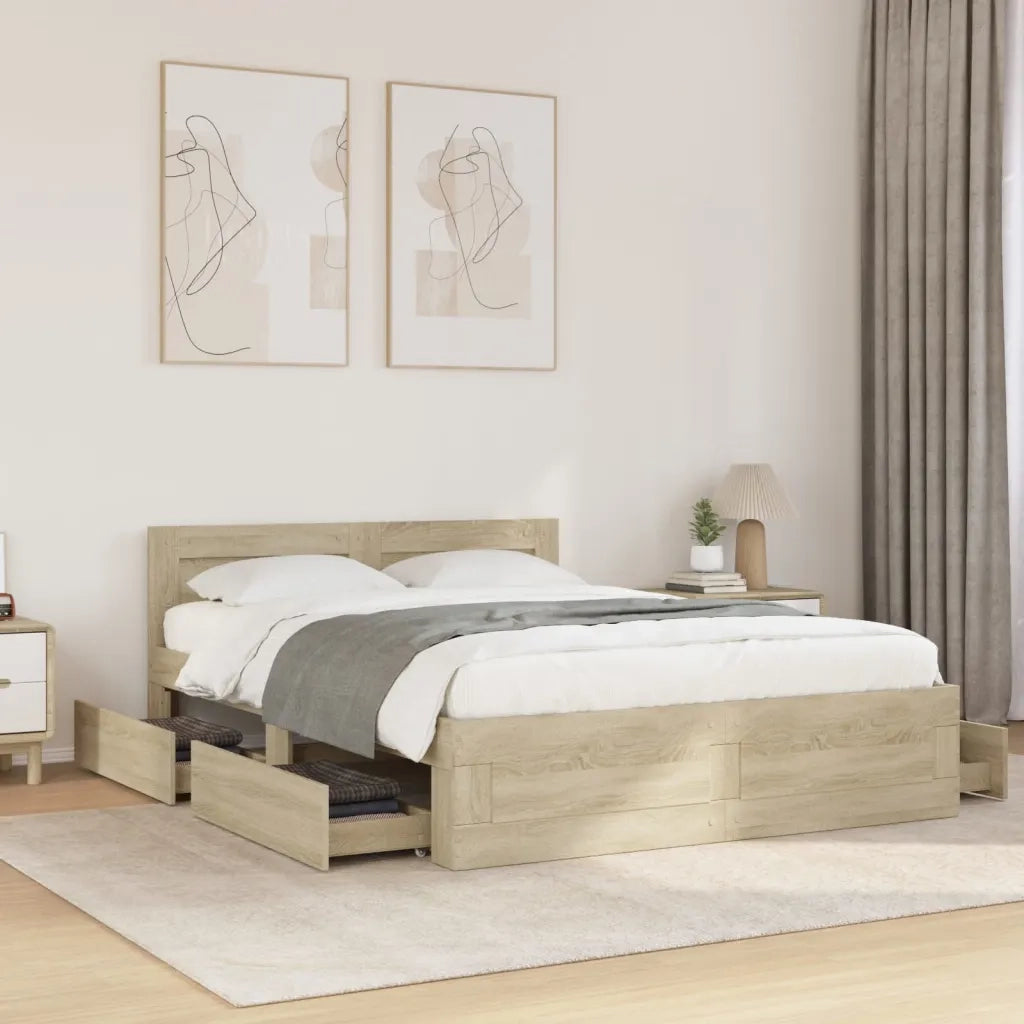 Letto matrimoniale | Letto per adulti | Giroletto Testiera Rovere Sonoma 140x200 cm Legno Multistrato