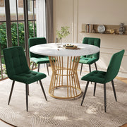 Set tavolo e sedie 5 pezzi con tavolo rotondo in MDF effetto marmo e 4 sedie in velluto verde 75 × 100 × 100 cm
