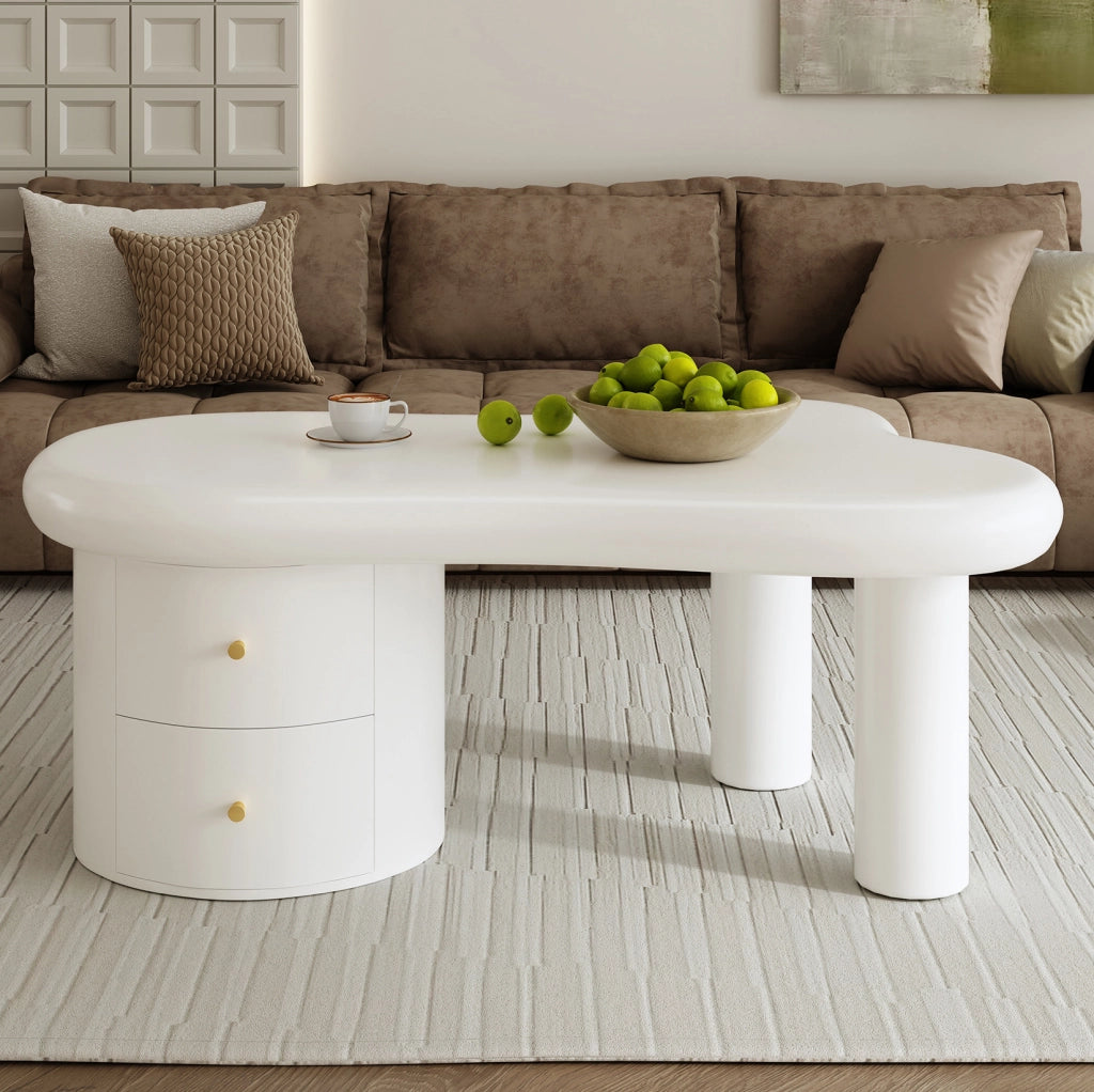 Tavolino da salotto bianco MDF con 2 cassetti
