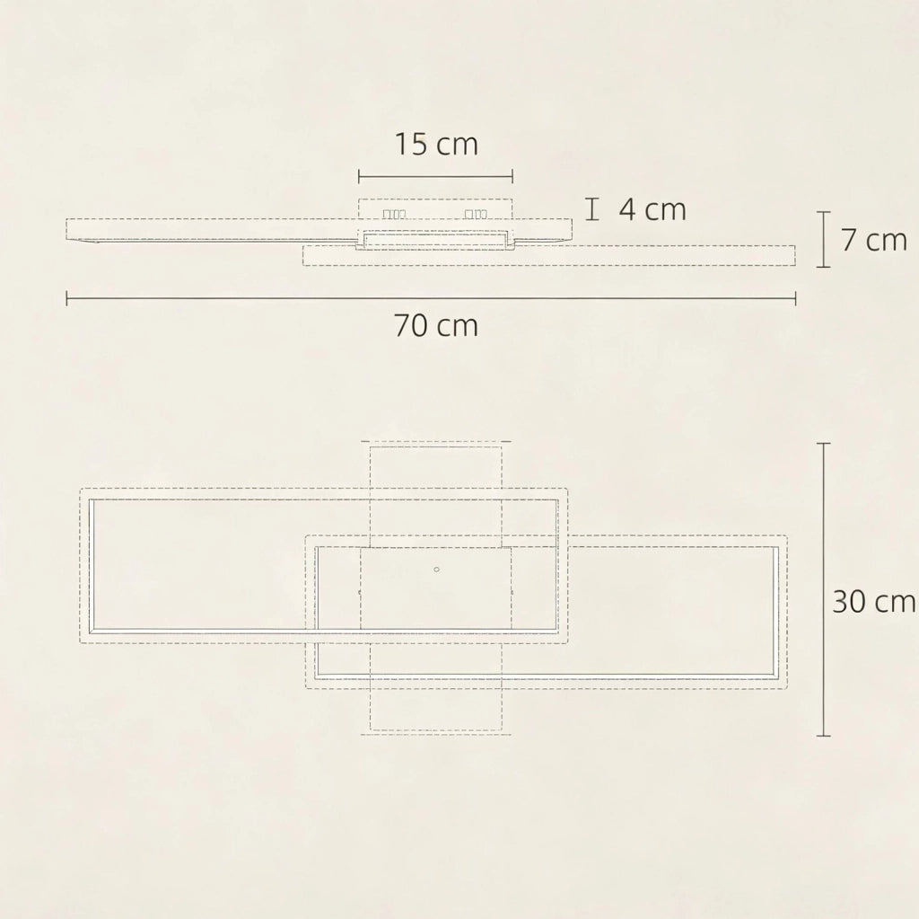 Plafoniera LED 70x30 cm nera in acciaio e plastica, dimmerabile con telecomando