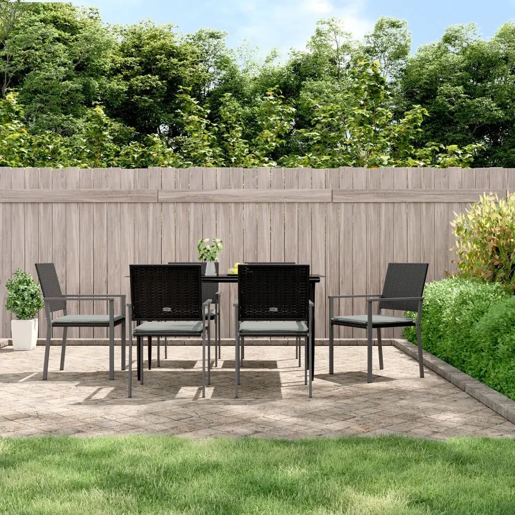 Sedie da Giardino con Cuscini 6pz Nere 54x62,5x89 cm Polyrattan 3187082