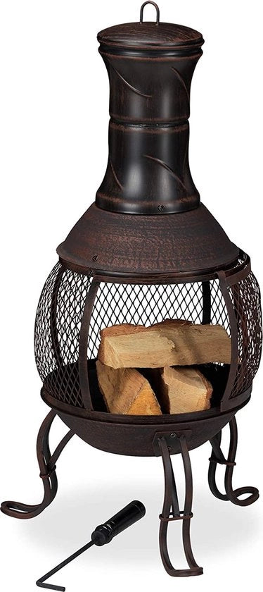 Fornello a Vapore Azteco - maniglia - griglia in legno - schermo fiamma - stufa da giardino antica - altezza 89 cm - oro - 89 x 45 x 45 cm